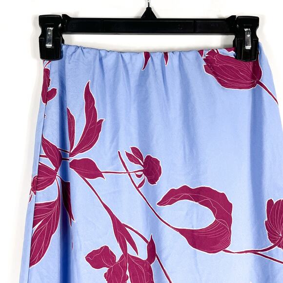 Thakoon Floral Midi Skirt Blue Red Midi Side‎ Slit A-line Elastic Waist Sz 0 - Picture 7 of 14